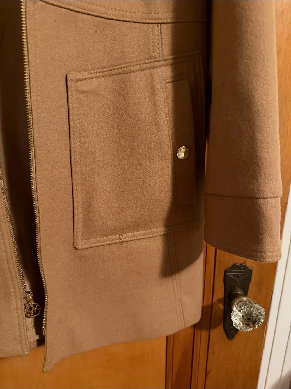 Michael Kors Camel Zip-Front Wool-Blend Pea Coat